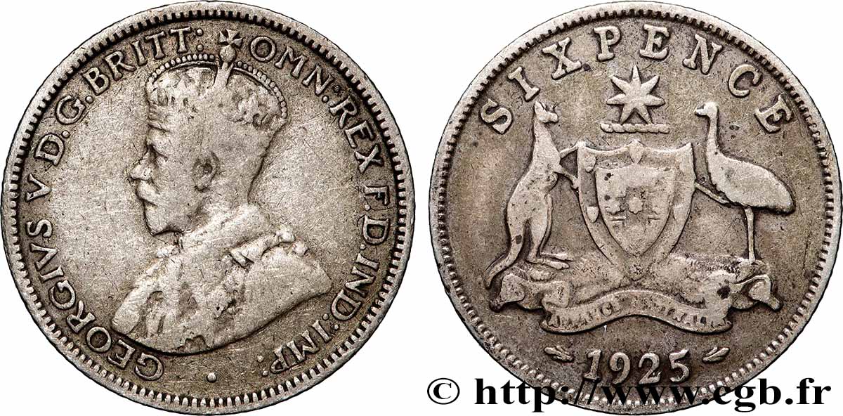 AUSTRALIE 6 Pence Georges V 1925  TB+ 