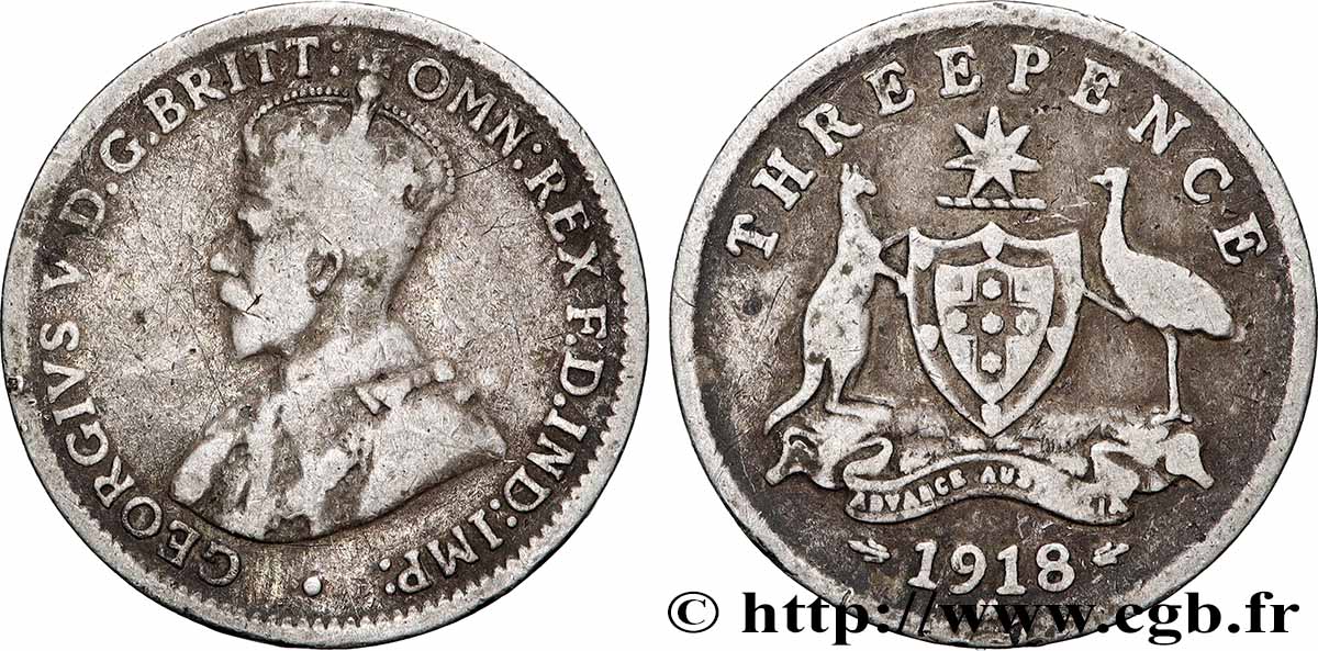 AUSTRALIE 3 Pence Georges V 1918 Melbourne TB+ 