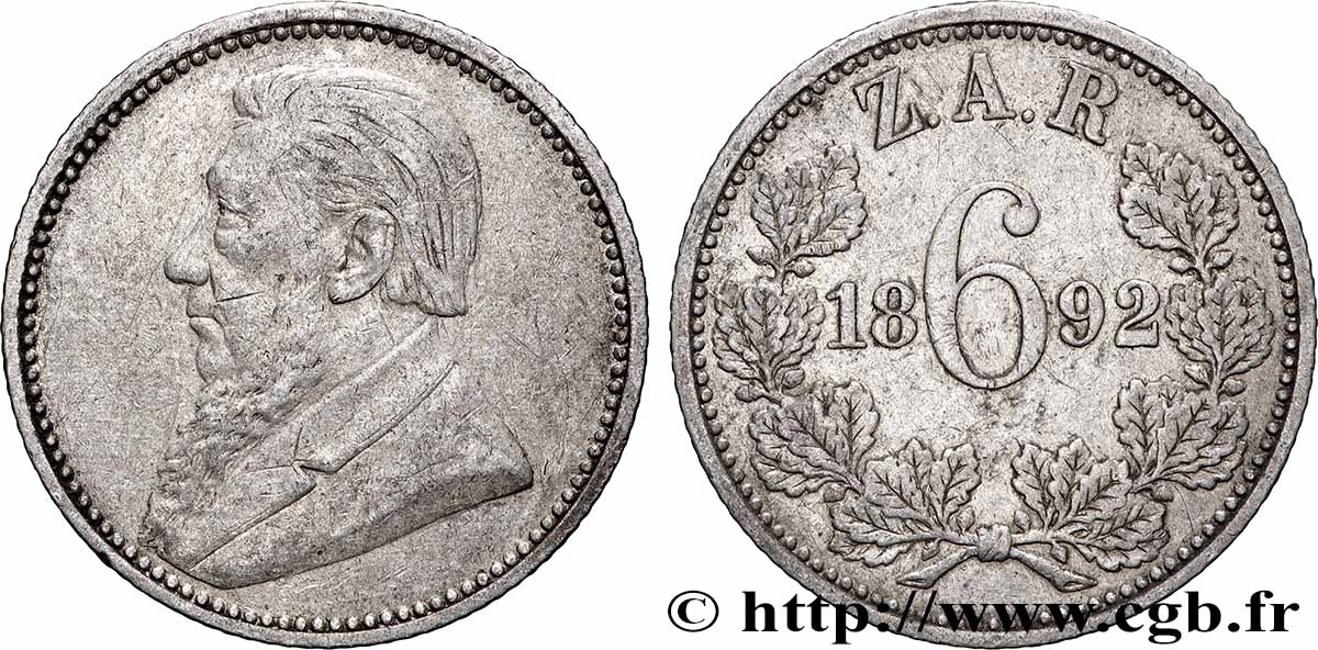AFRIQUE DU SUD 6 Pence Kruger 1892  TTB 