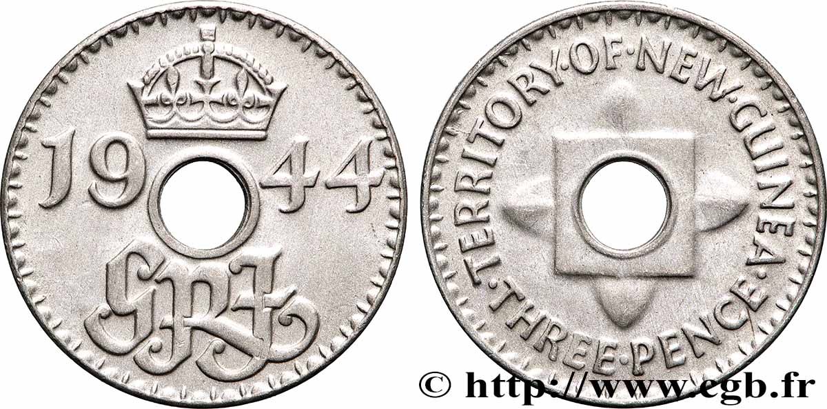 NOUVELLE GUINÉE 3 Pence Georges VI 1944  TTB+ 