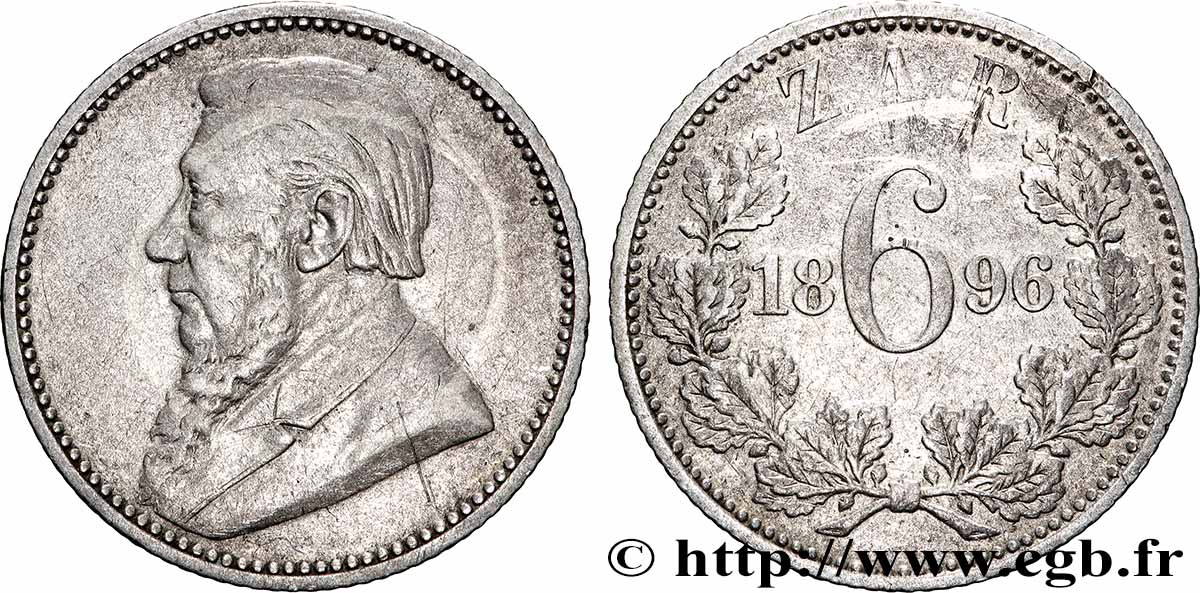 AFRIQUE DU SUD 6 Pence Kruger 1896  TTB 