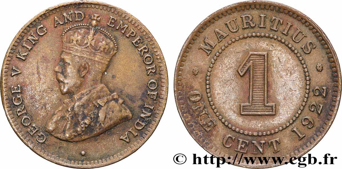 ÎLE MAURICE 1 Cent Georges V 1922  TTB 