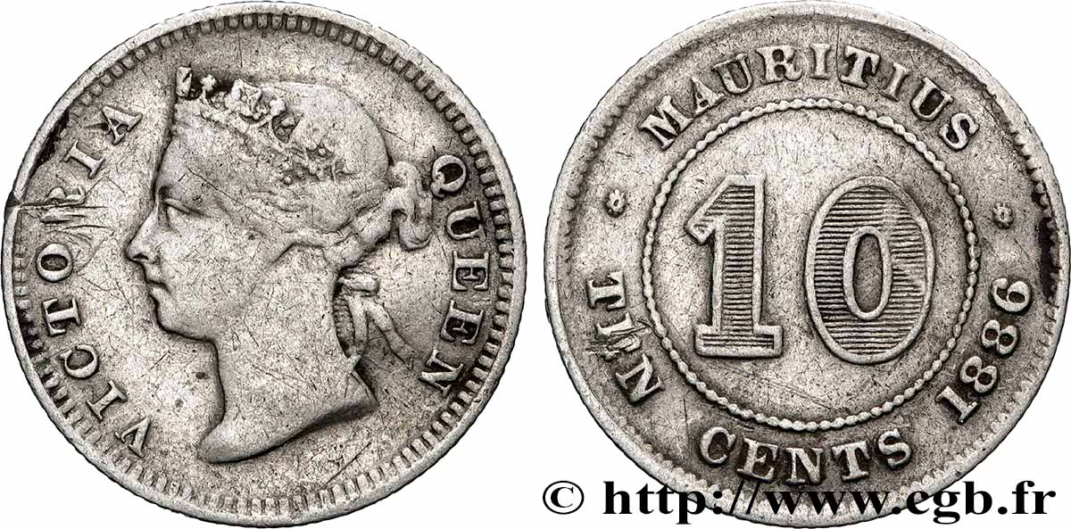 ÎLE MAURICE 10 Cents Victoria 1886  TB+ 