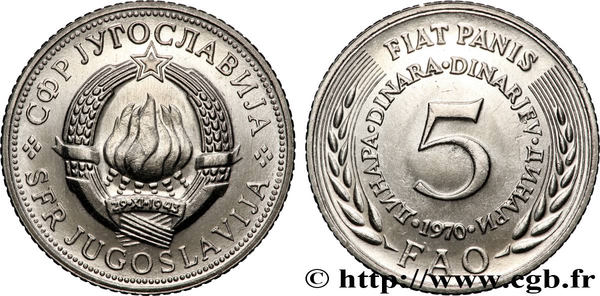 YOUGOSLAVIE 5 Dinara FAO 1970  SPL 