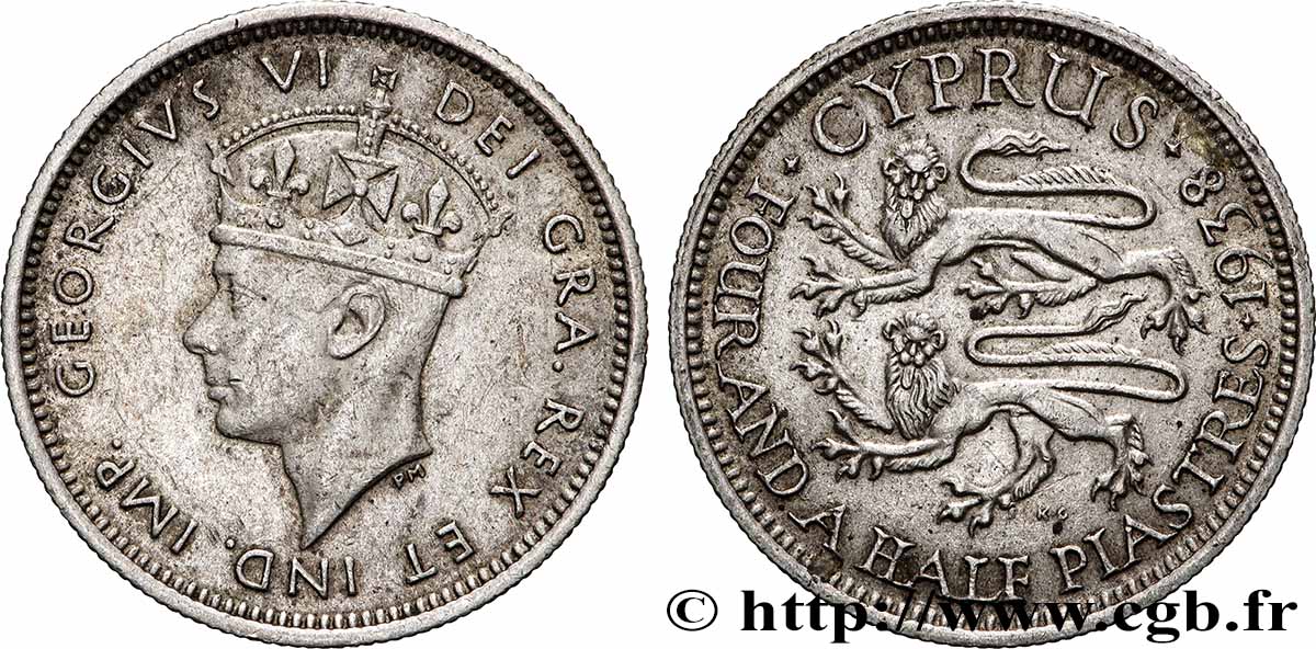 CHYPRE 4 1/2 Piastre Georges V 1938  TTB+ 