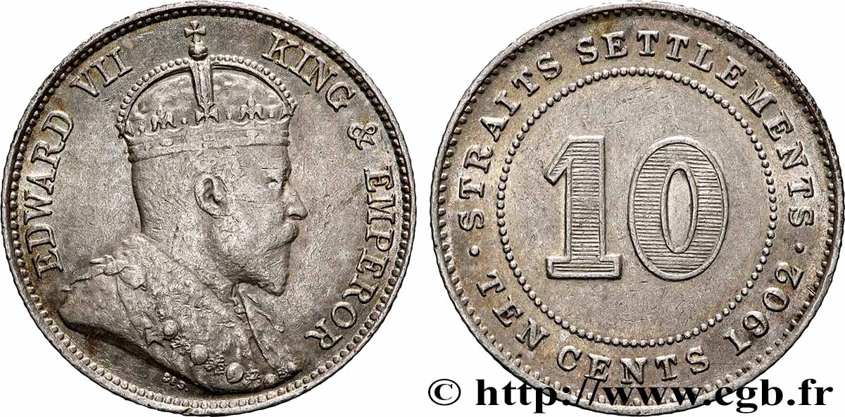 MALAISIE - ÉTABLISSEMENTS DES DÉTROITS 10 Cents Straits Settlements Edouard VII 1902  TTB+ 