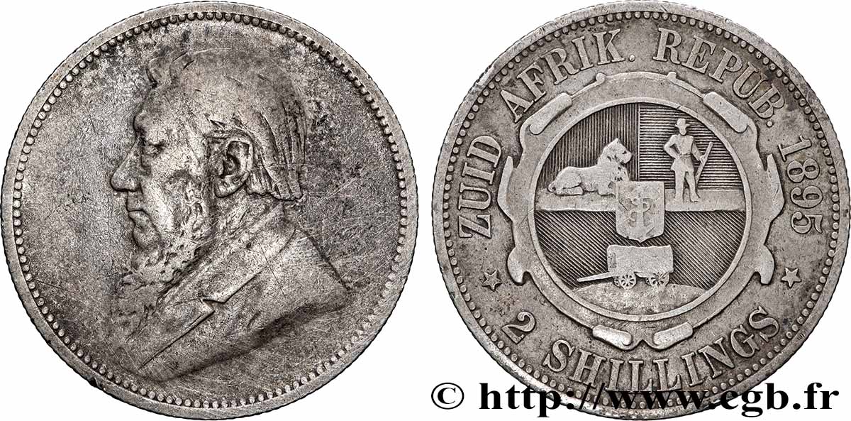 AFRIQUE DU SUD 2 Shillings président Kruger 1895  TB+ 