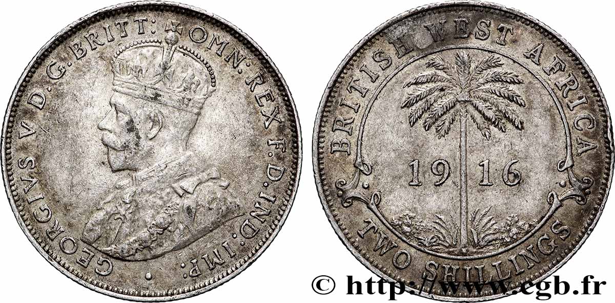 AFRIQUE OCCIDENTALE BRITANNIQUE 2 Shillings Georges V 1916 Heaton TTB 