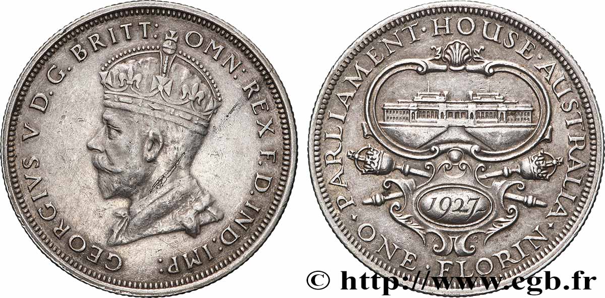 AUSTRALIE 1 Florin Georges V - inauguration du Parlement 1927 Melbourne TTB+ 