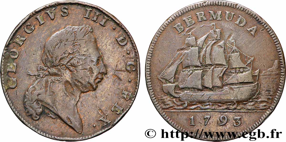 BERMUDES 1 Penny Georges III 1793  TB+ 