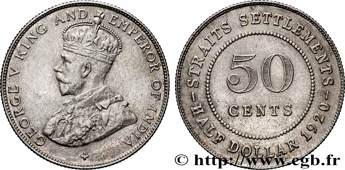 MALAISIE - ÉTABLISSEMENTS DES DÉTROITS 50 Cents Georges V 1920  TTB+ 