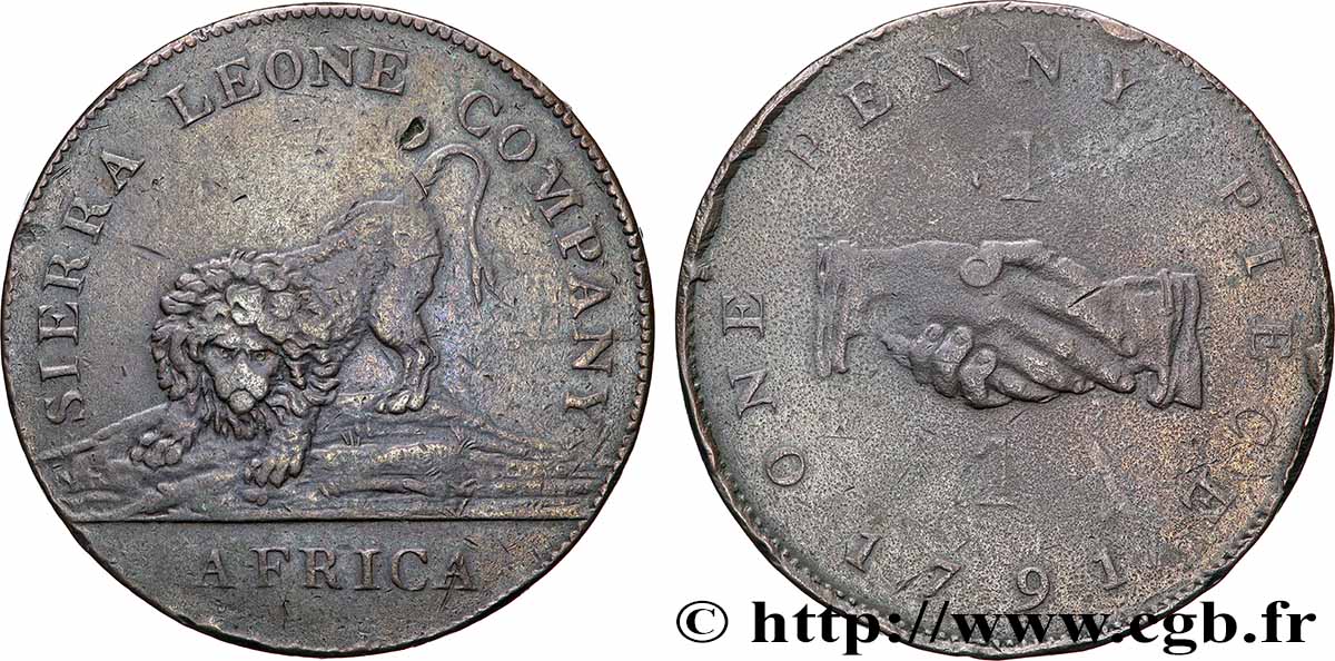 SIERRA LEONE 1 Penny Sierra Leone Company 1791  TB+ 