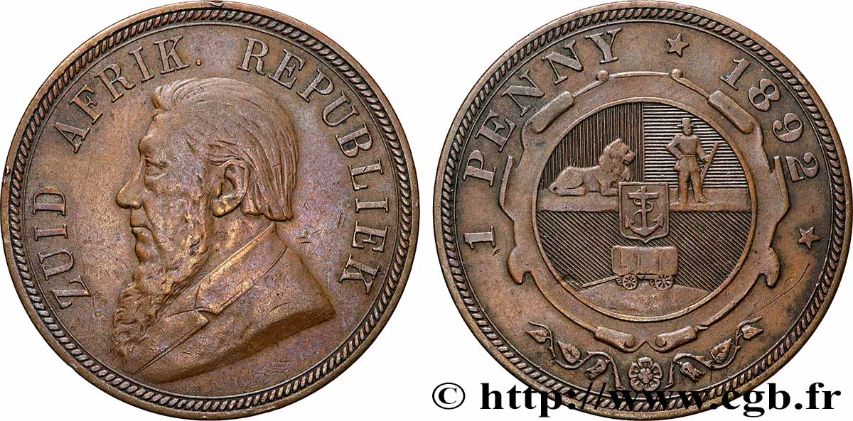 SüDAFRIKA 1 Penny président Kruger 1892  fSS 