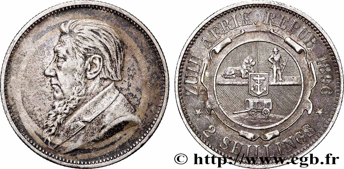 AFRIQUE DU SUD 2 Shillings Président Kruger 1896  TTB 