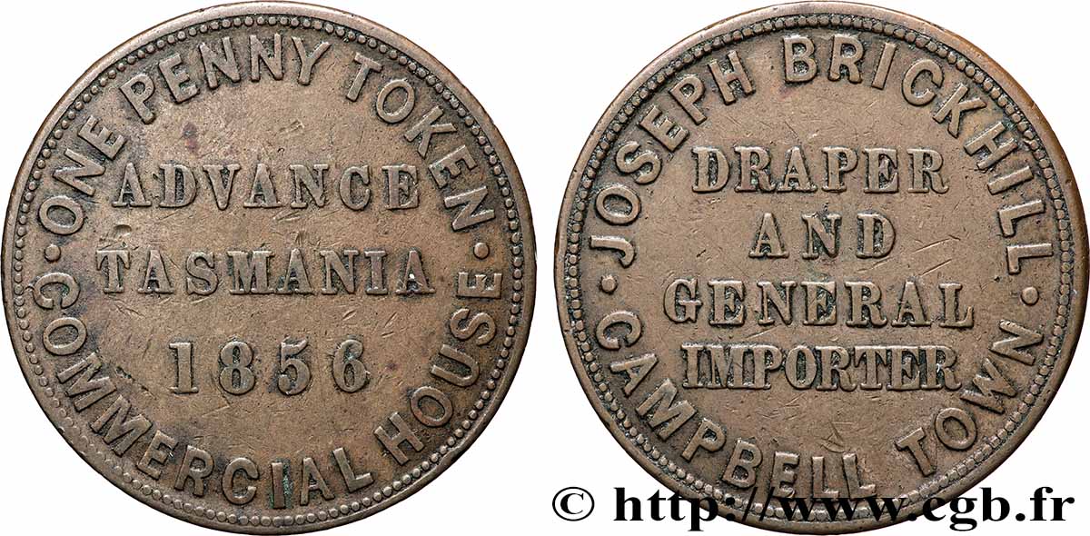 AUSTRALIE 1 Penny token Tasmanie 1856  TTB 