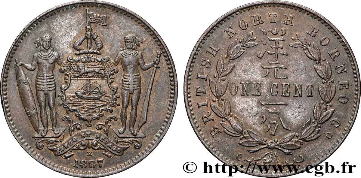 MALAISIE - BORNÉO DU NORD BRITANNIQUE 1 Cent Compagnie britannique du Nord-Bornéo 1887 Heaton TTB+ 