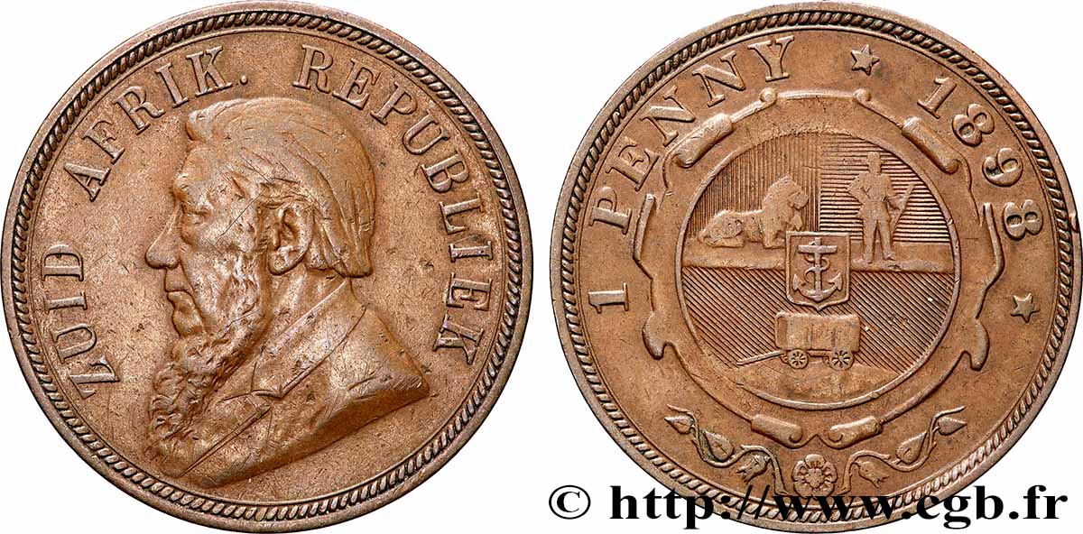 AFRIQUE DU SUD 1 Penny président Kruger 1898  TB+ 