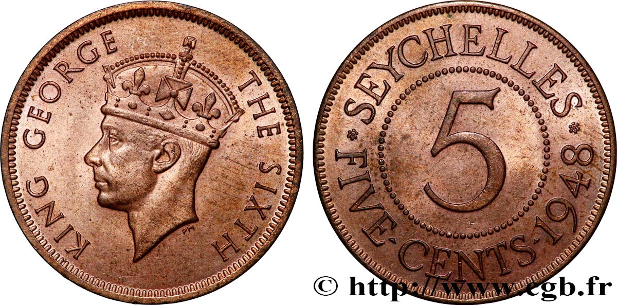 SEYCHELLES 5 Cents Georges VI 1948  SUP 