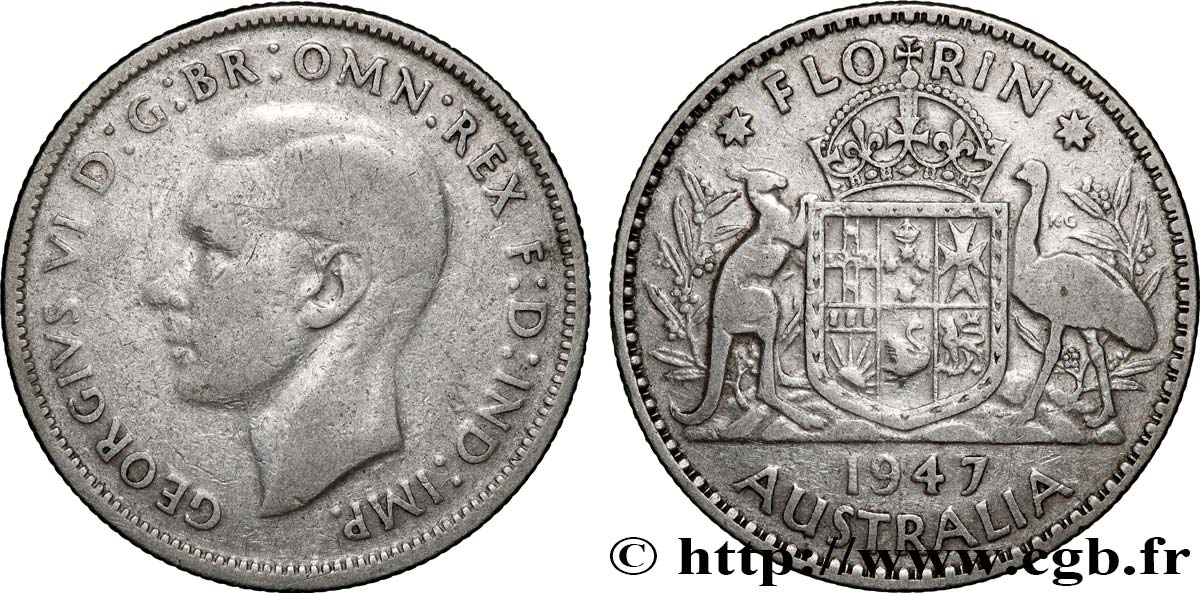 AUSTRALIE 1 Florin Georges VI 1947 Melbourne TB+ 