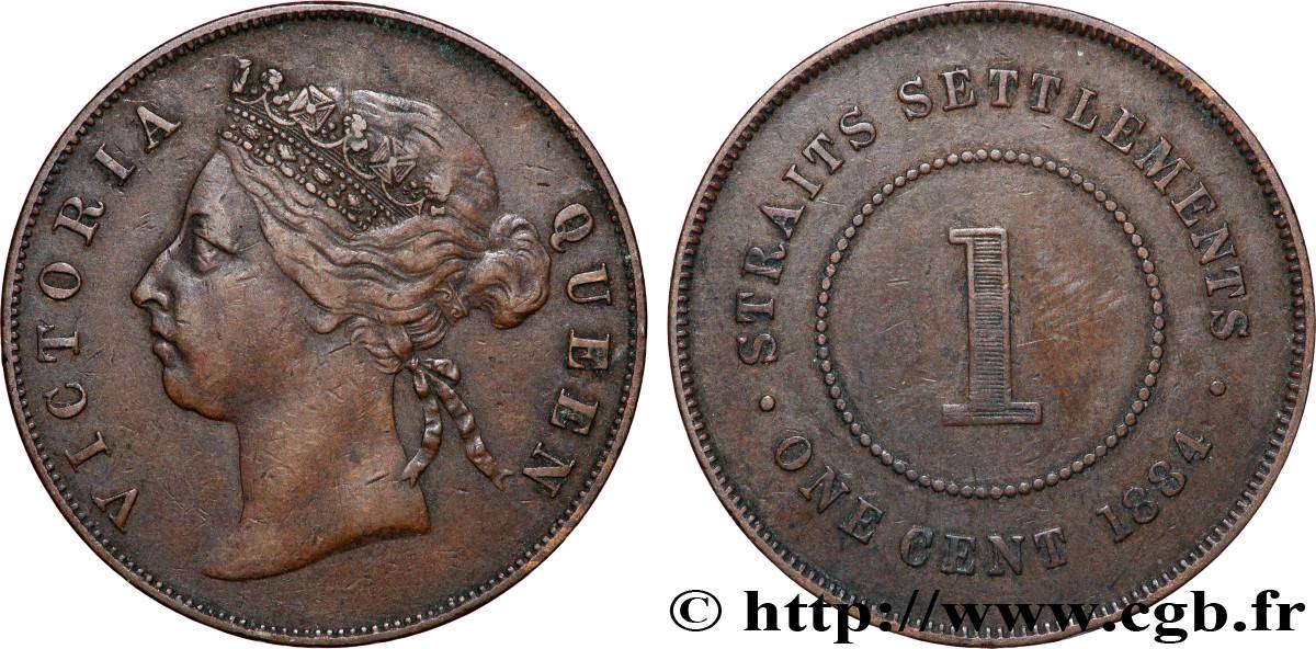 ÉTABLISSEMENTS DES DÉTROITS 1 Cent Straits Settlements Victoria 1884  TTB 