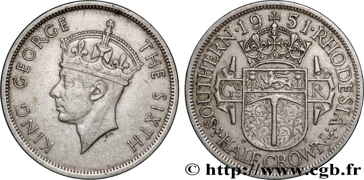 RHODÉSIE DU SUD 1/2 Crown Georges VI 1951  TTB 