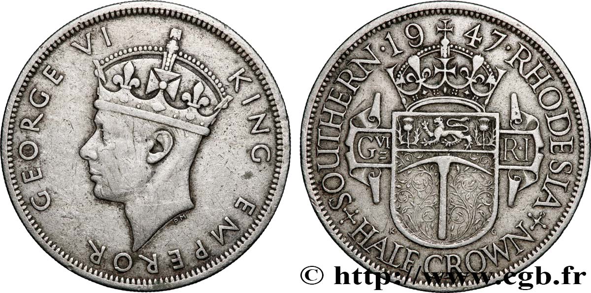 RHODÉSIE DU SUD 1/2 Crown Georges VI 1947  TTB 
