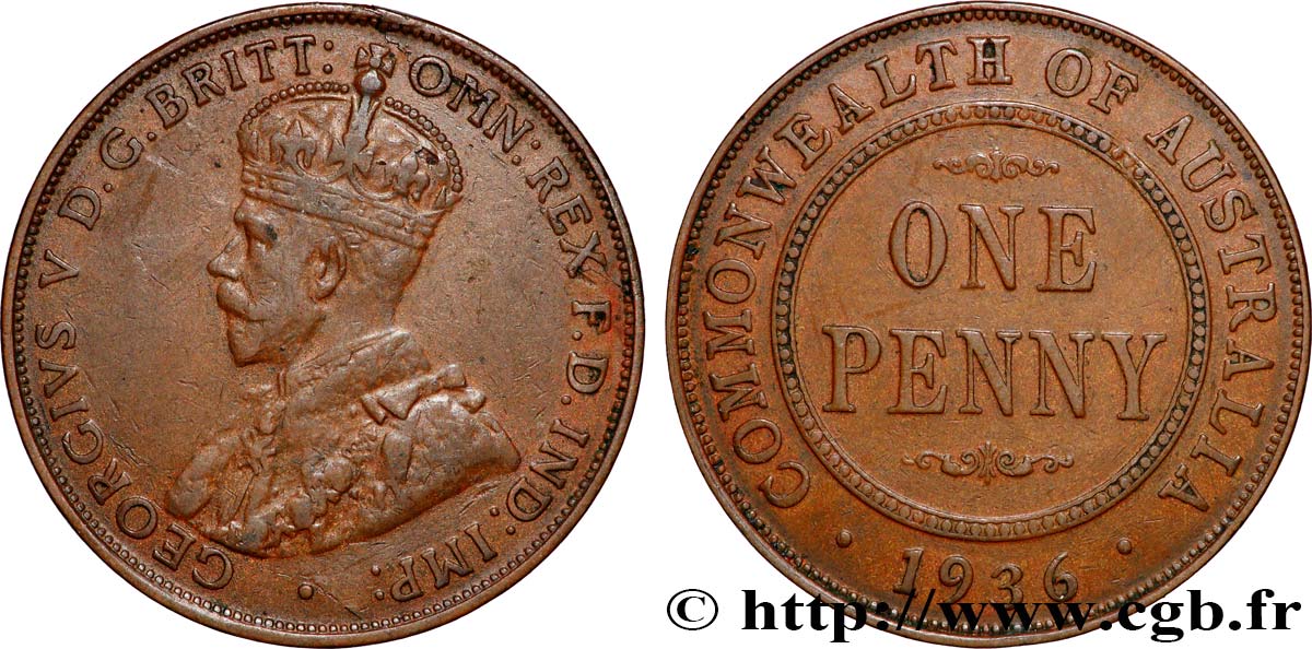AUSTRALIE 1 Penny Georges V 1936 Melbourne TTB 