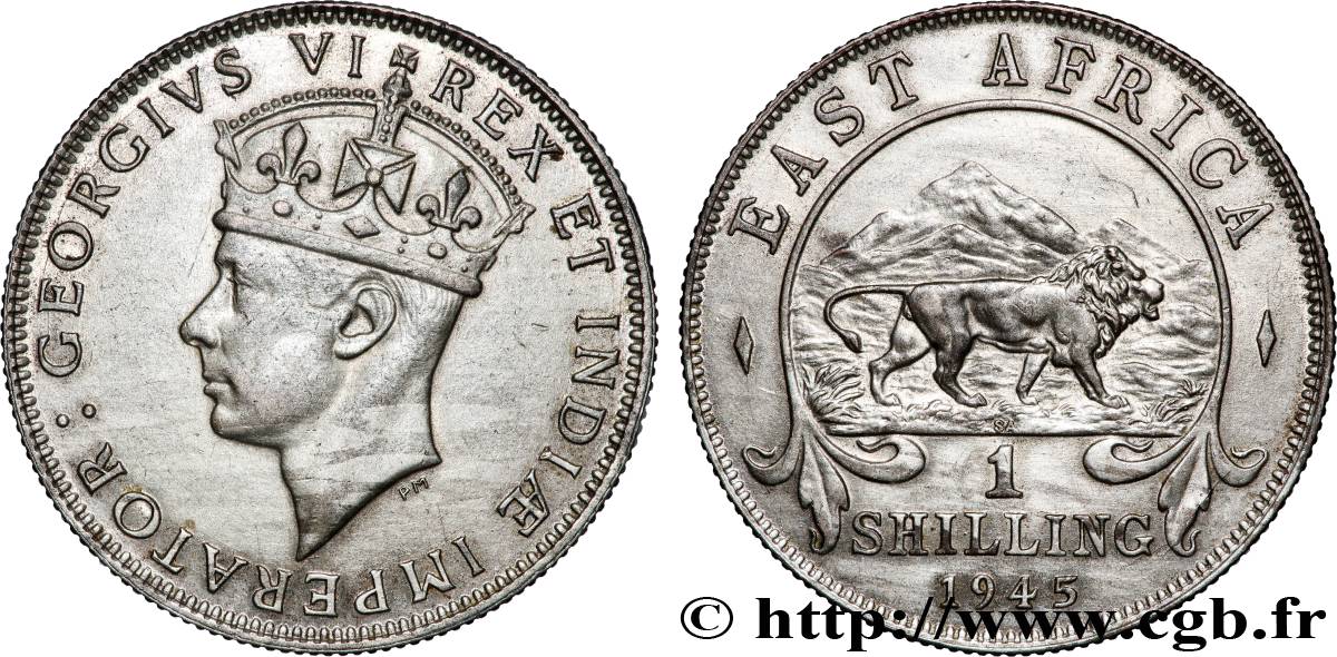 AFRIQUE DE L&nbsp;EST 1 Shilling Georges VI / lion 1945 Pretoria SUP 