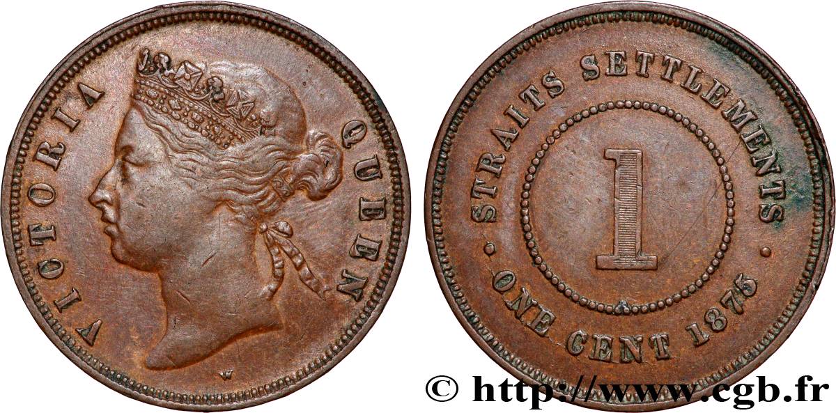 MALAISIE - ÉTABLISSEMENTS DES DÉTROITS 1 Cent Straits Settlements Victoria 1875  TTB 