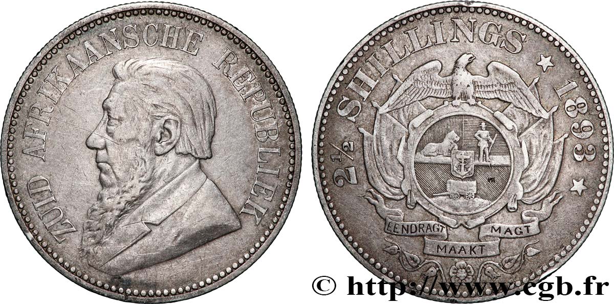 AFRIQUE DU SUD 2 1/2 Shillings président Kruger 1893  TTB 