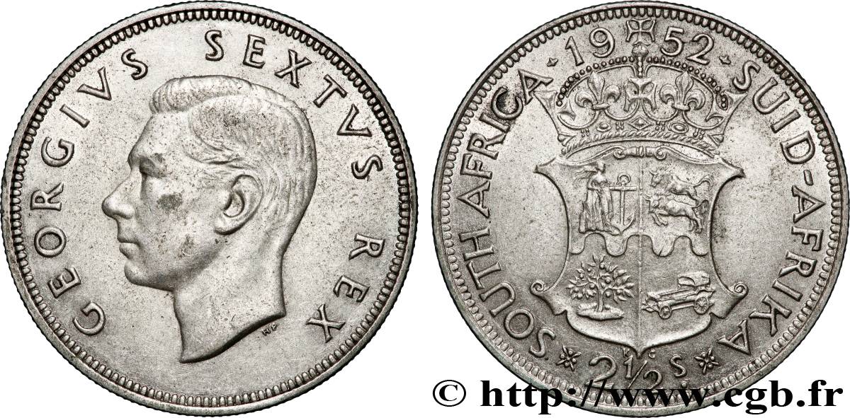 SOUTH AFRICA 2 1/2 Shillings Georges VI 1952 Pretoria AU 