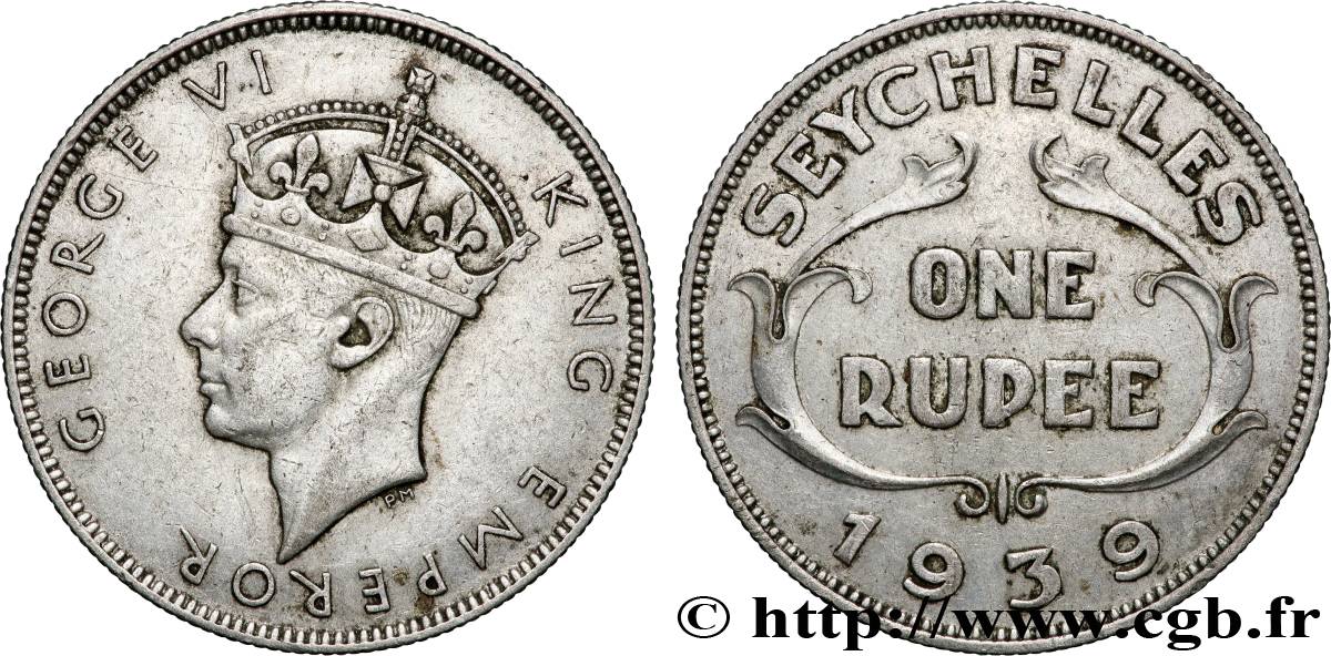 SEYCHELLES 1 Rupee Georges VI 1939 British Royal Mint TTB 