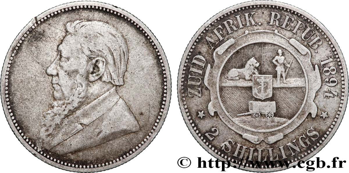 AFRIQUE DU SUD 2 Shillings président Kruger 1894  TTB 