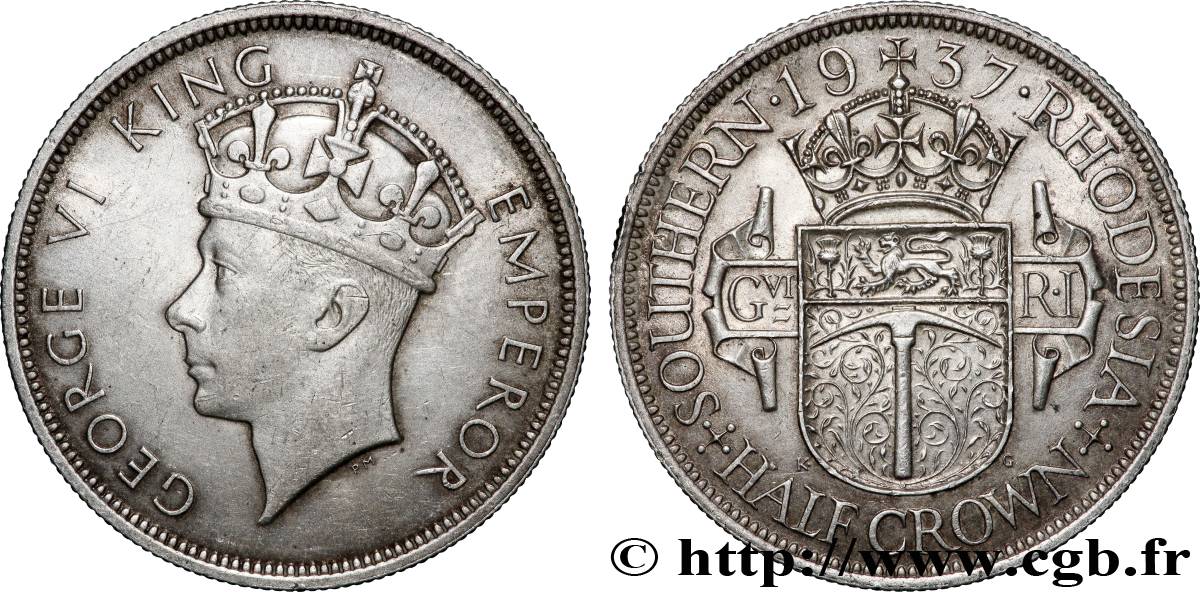 RHODÉSIE DU SUD 1/2 Crown Georges VI 1937 Londres TB+ 