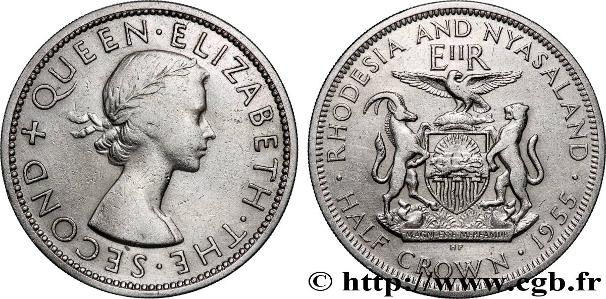 RHODÉSIE ET NYASSALAND 1/2 Crown Elisabeth II  1955 Londres TTB 