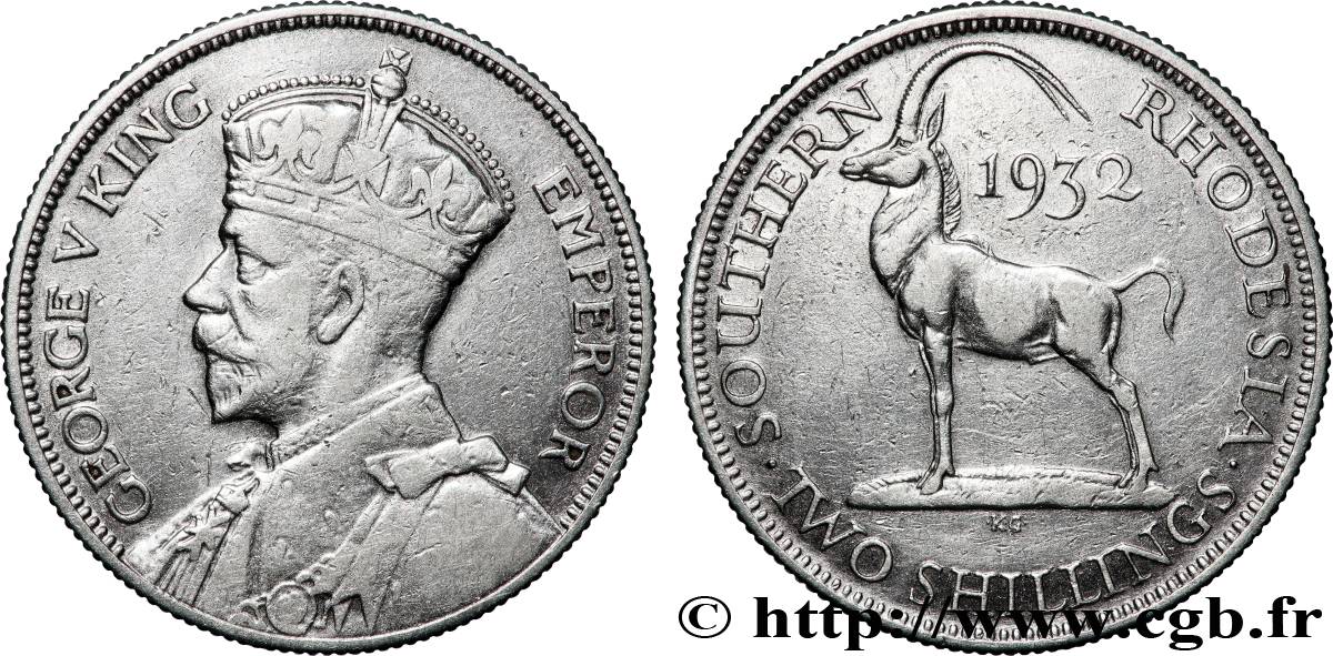 RHODÉSIE DU SUD 2 Shillings Georges V 1932 Londres TB+ 