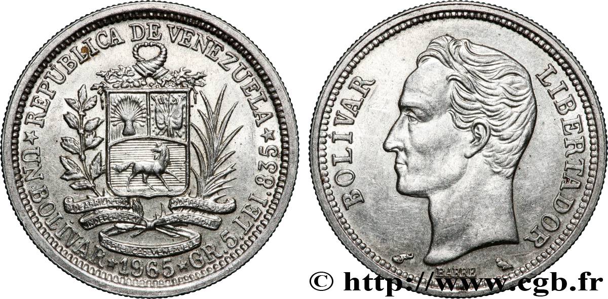 VENEZUELA 1 Bolivar 1965 Paris SUP 