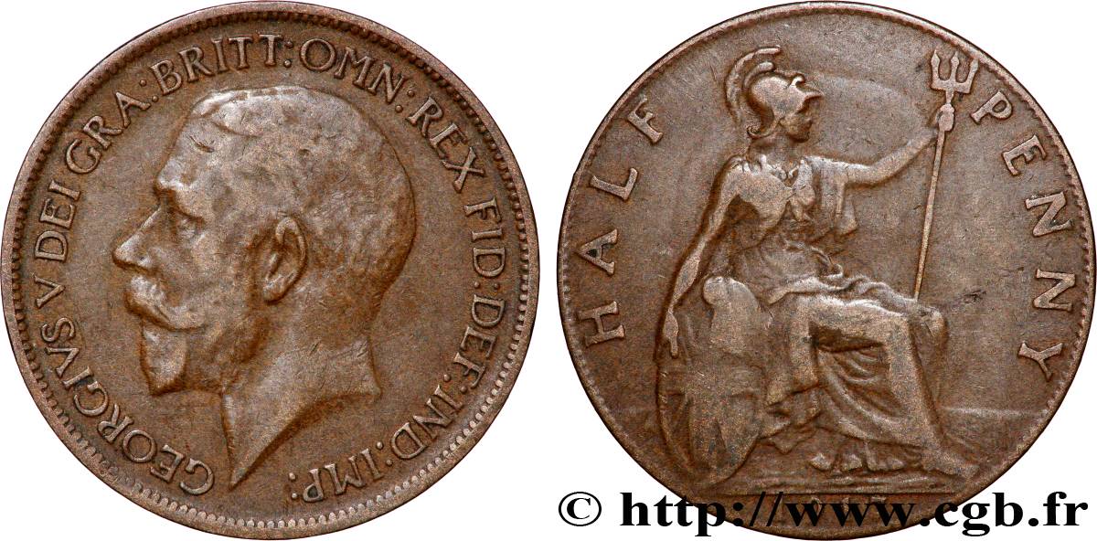 ROYAUME-UNI 1/2 Penny Georges V 1917 Londres TB+ 
