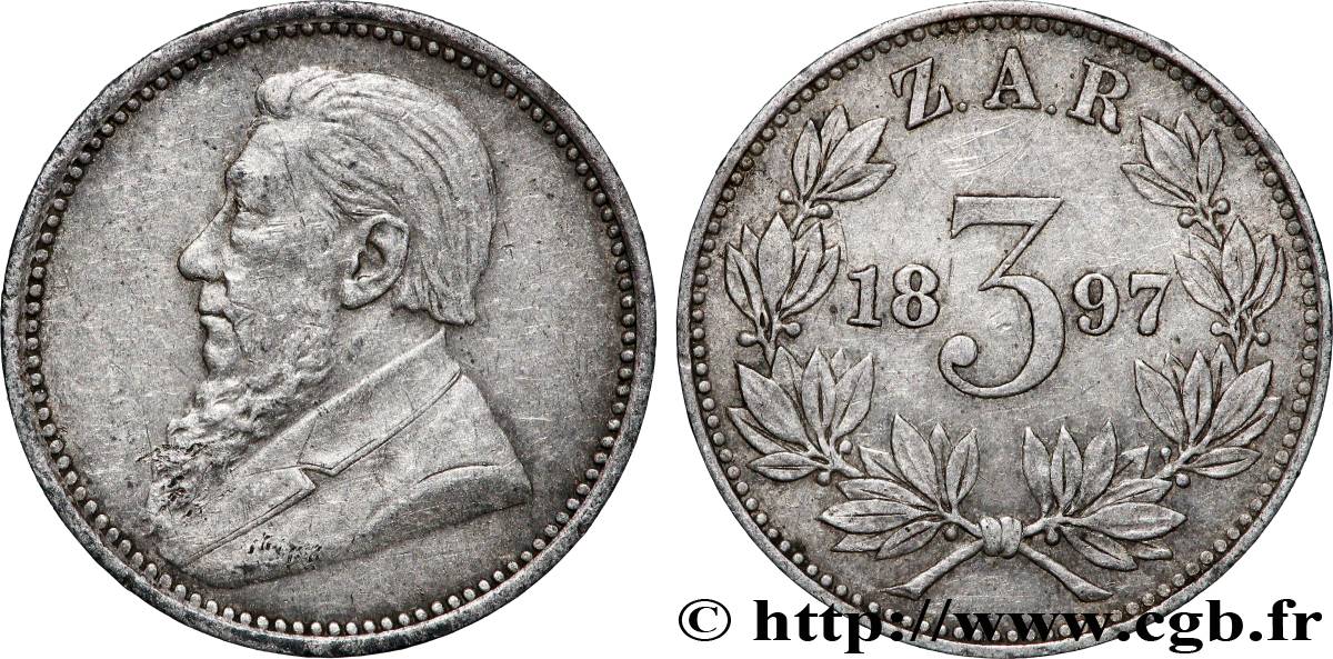 AFRIQUE DU SUD 3 Pence Kruger 1897 Pretoria TTB 
