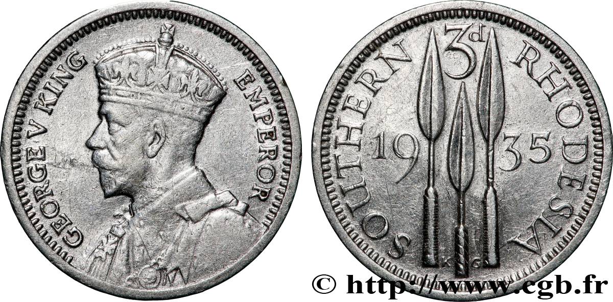 RHODÉSIE DU SUD 3 Pence Georges V 1935 Londres TTB 