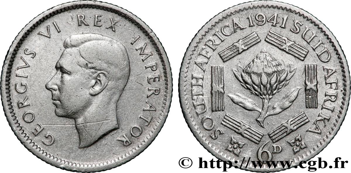 AFRIQUE DU SUD 6 Pence Georges VI 1941 Pretoria TB+ 