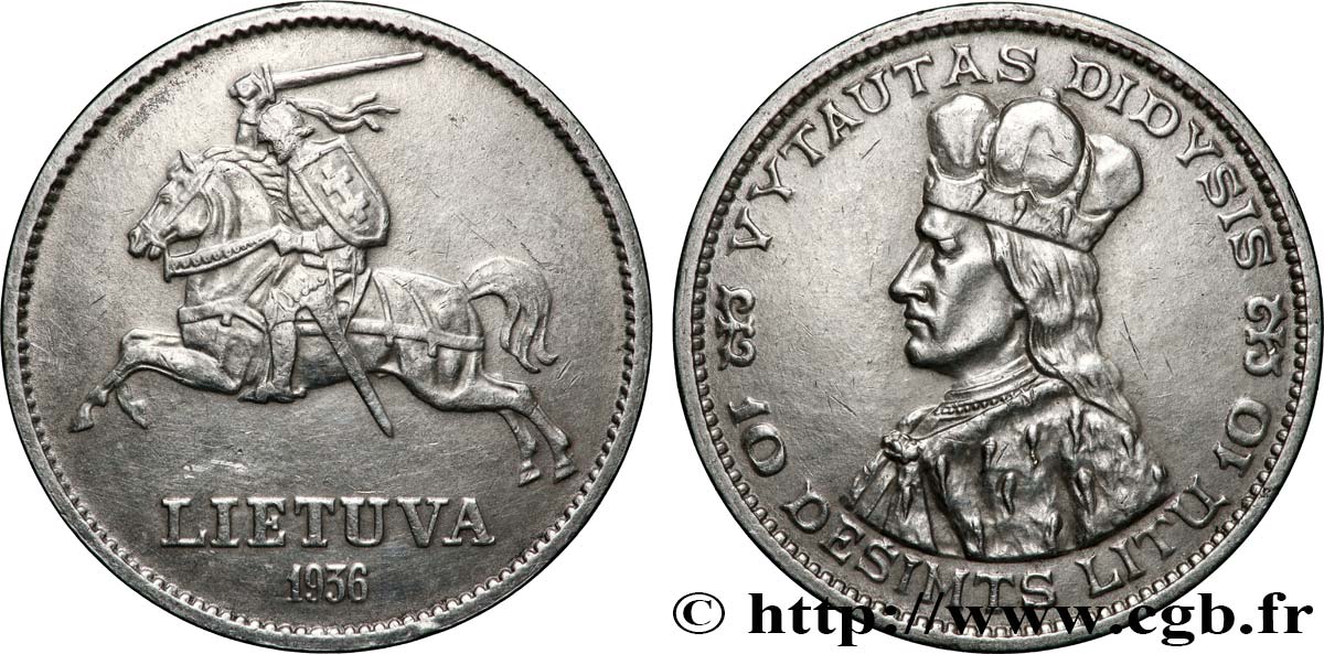 LITUANIE 10 Litu Vytautas le Grand 1936  TTB 
