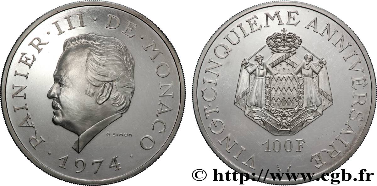 MONACO 100 Francs Proof Rainier III 1974 Paris SPL 