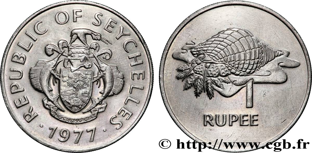 SEYCHELLES 1 Rupee (Roupie) 1977 Heaton AU 