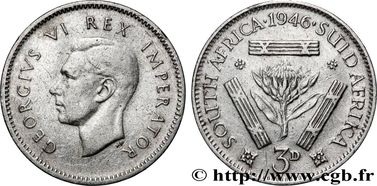 AFRIQUE DU SUD 3 Pence Georges VI 1946 Pretoria TTB 
