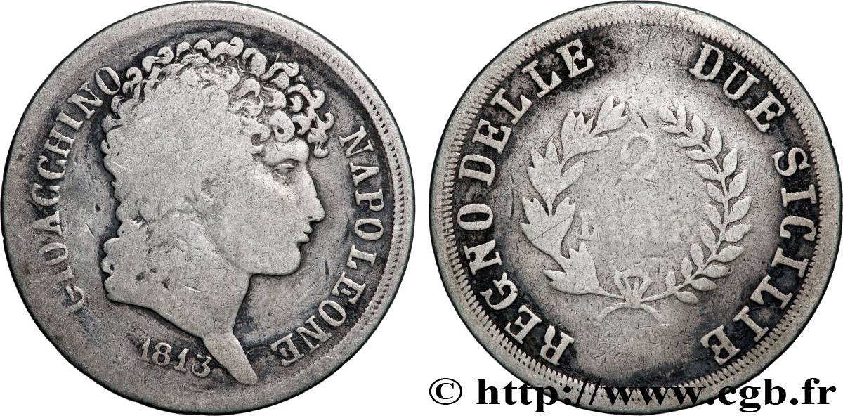 ITALIE - ROYAUME DES DEUX-SICILES 2 Lire Joachim Murat 1813  TB 