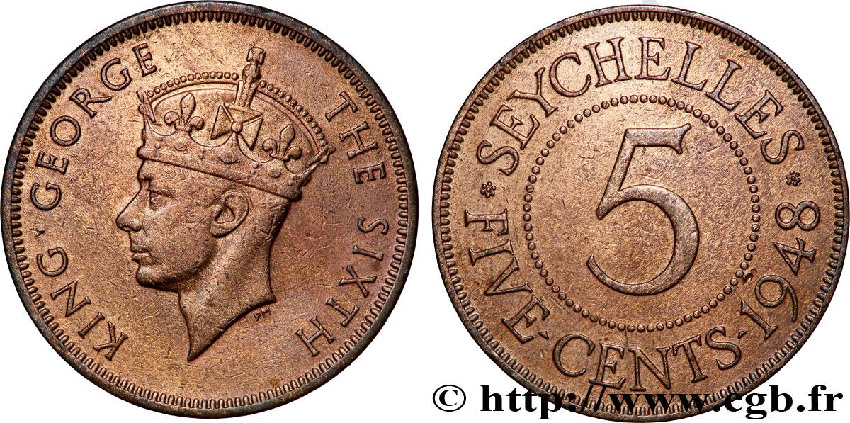 SEYCHELLES 5 Cents Georges VI 1948  TTB 