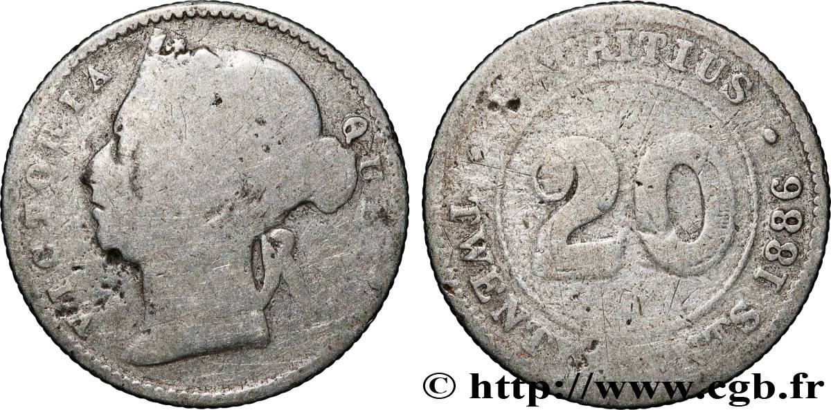 ÎLE MAURICE 20 Cents Victoria 1886 Londres TB 