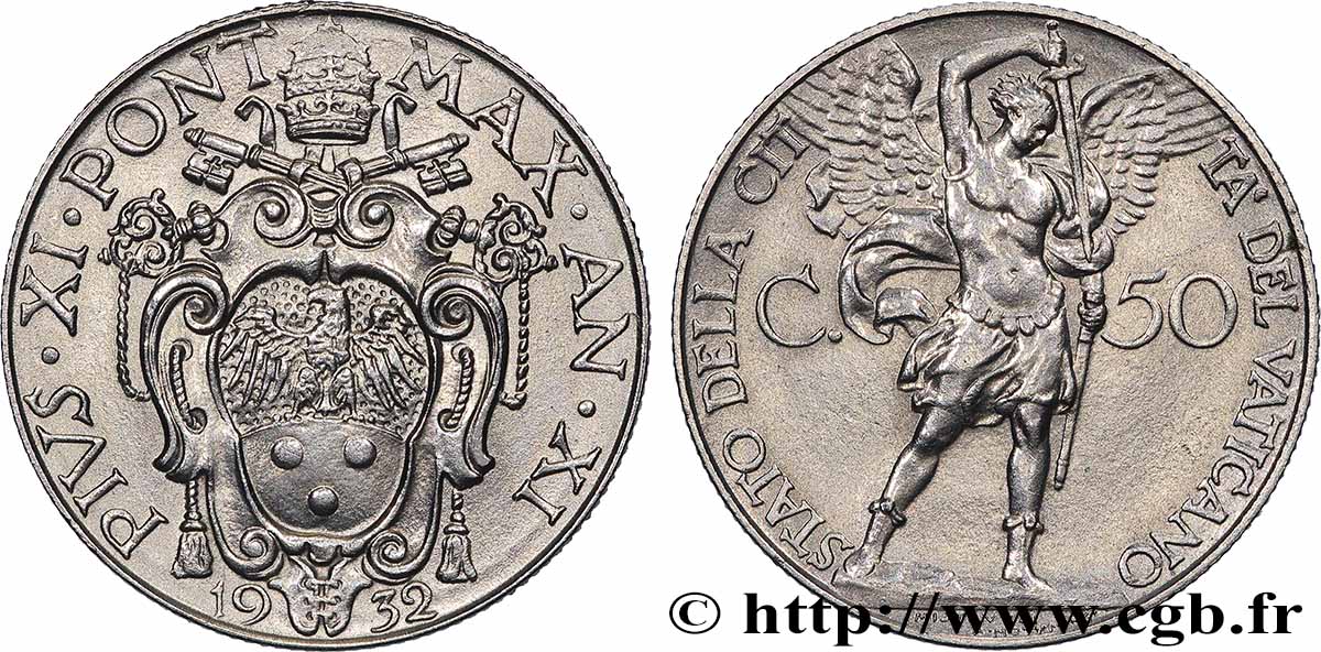 VATICAN ET ÉTATS PONTIFICAUX 50 Centesimi Pie XI an XI / archange Michel 1932 Rome SUP 