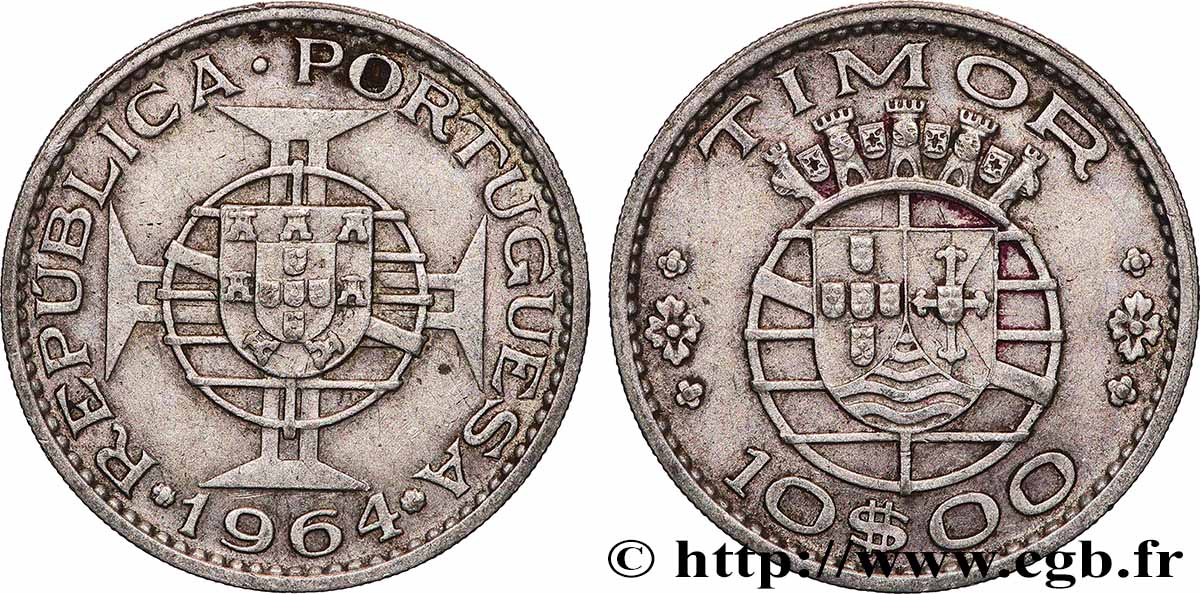 TIMOR 10 Escudos Colonie Portugaise 1964 Lisbonne TTB+ 